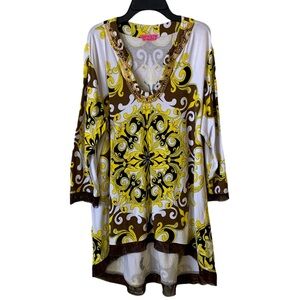 Joyous & Free | XL | Women's Boho Long Sleeve Beadwork High Low Hem Tunic Top